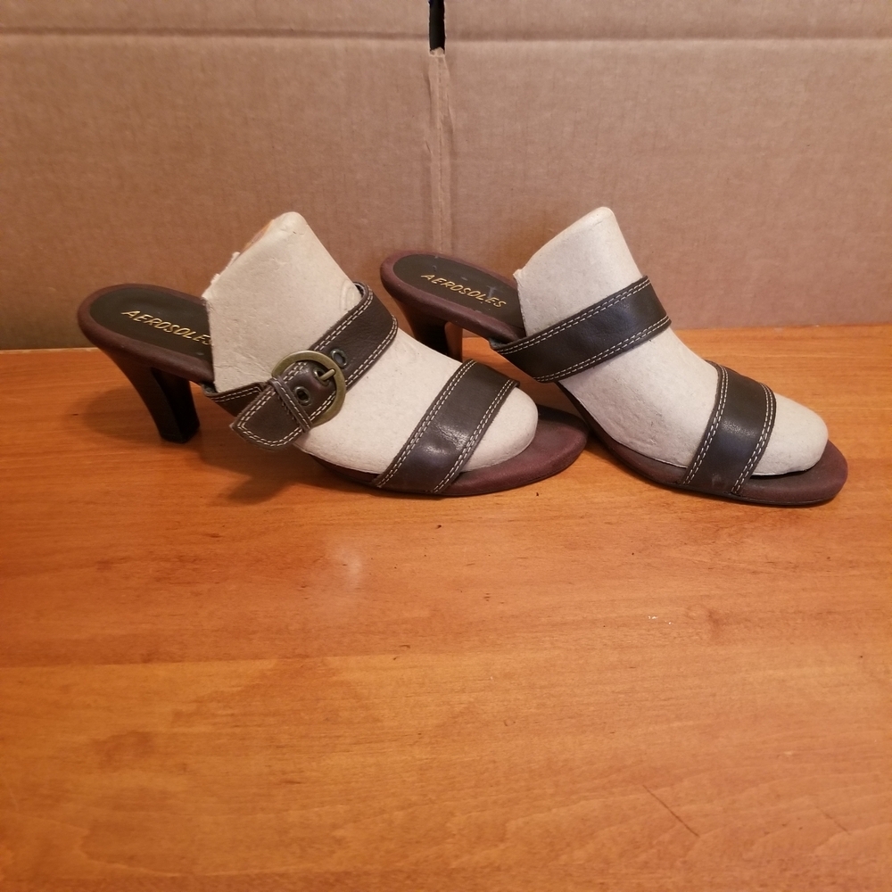 Aerosoles Powpaya Dark Brown Leather Heels Adjustable Top Strap Sz 9 - Picture 7 of 7